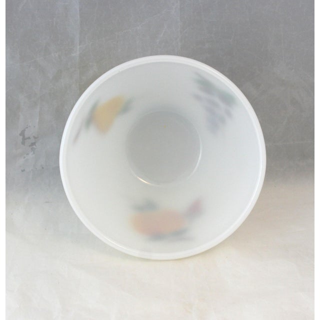 Glass Vintage Traditional Hand Painted Gay Fad Studios Fire King 7.5" Milk Glass Bowl Fruit Pattern For Sale - Image 7 of 9