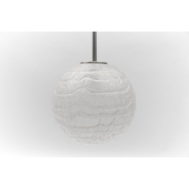 1960s Large Ice Glass Ball Pendant Lamp from Doria Leuchten, Germany, 1960s For Sale - Image 5 of 8