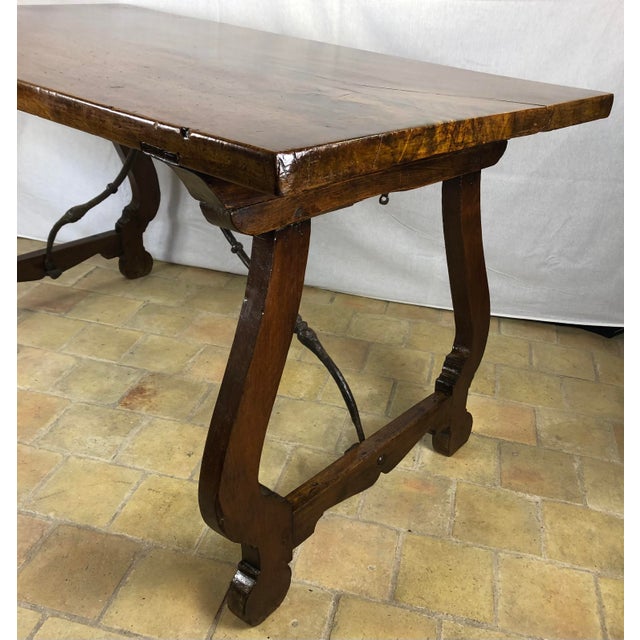 Italian 18th Century Trestle Table, Baroque Style European Walnut Center Table For Sale - Image 4 of 11