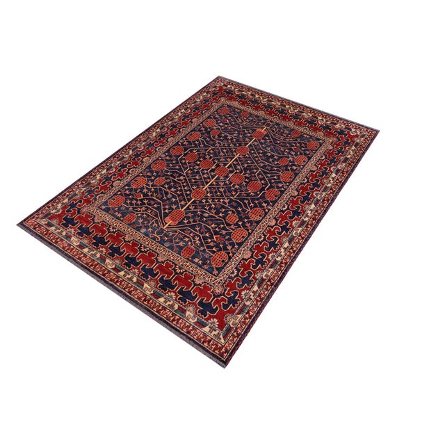 Boho Chic Bohemian Super Kazak Blue/Red Wool Rug - 7'0'' X 7'8'' For Sale - Image 3 of 10