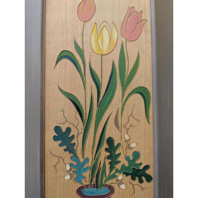 Vintage Handcrafted Folk Art Botanical Floral Framed Wall Panels- A Pair For Sale - Image 10 of 12