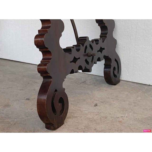19th Century Baroque Spanish Side Table with Marquetry Top and Lyre Carved Legs For Sale - Image 14 of 18
