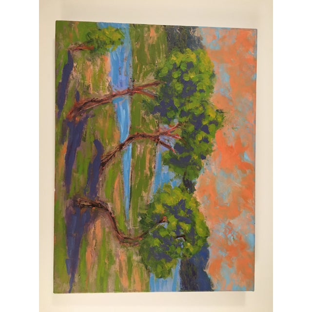 This acrylic painting measures 18 x 24. It is a wrapped canvas with a 1.5 inch height on the side. It is signed J P...