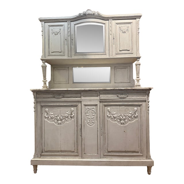 Antique French Country Sideboard and Marble Countertop Top For Sale