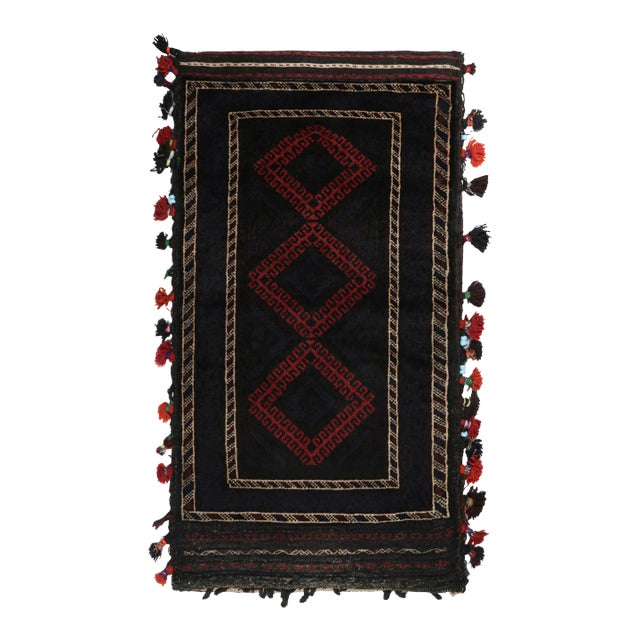 Rug & Kilim’s Baluch Scatter Rug in Dark Purple, Red and Blue Geometric Patterns For Sale