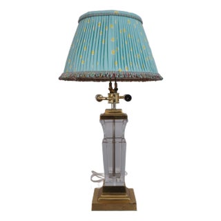 1990s Quality Crystal & Brass Table Lamp W. Shade For Sale