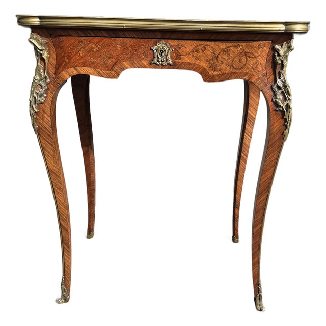 1860 French Artisan Louis XV Brown Marquetry Center Table-1 Pc For Sale