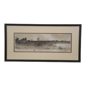 Late 19th Century Antique Henry Mortikar Rosenberg Country Cottage Farmhouse Landscape Etching 29"