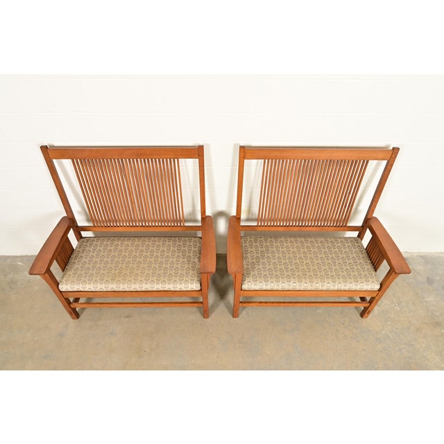 1990s Stickley Mission Oak Arts & Crafts Spindle Benches or Settees, Pair For Sale - Image 5 of 14