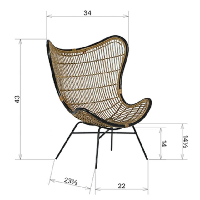 2020s Midcentury Modern Boho Bamboo & Black Scoop Chair For Sale - Image 5 of 7