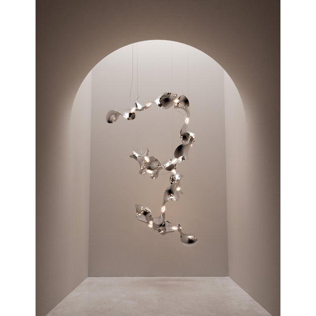 Metal Dune 20 Curve Chandelier with Hand Polished Shades by Daniel Becker for Moss Objects For Sale - Image 7 of 9