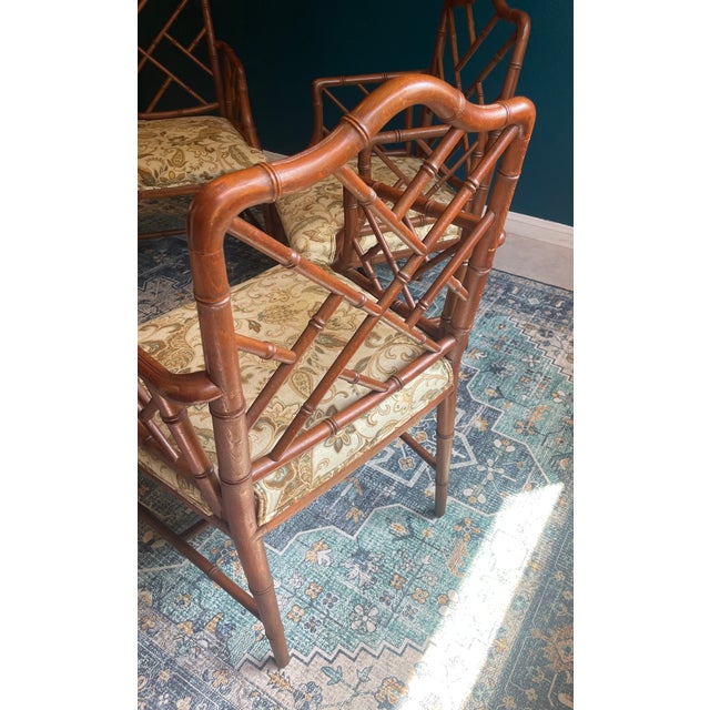 Late 20th Century Set of 4 Vintage Faux Bamboo Chippendale Style Armchairs For Sale - Image 5 of 10