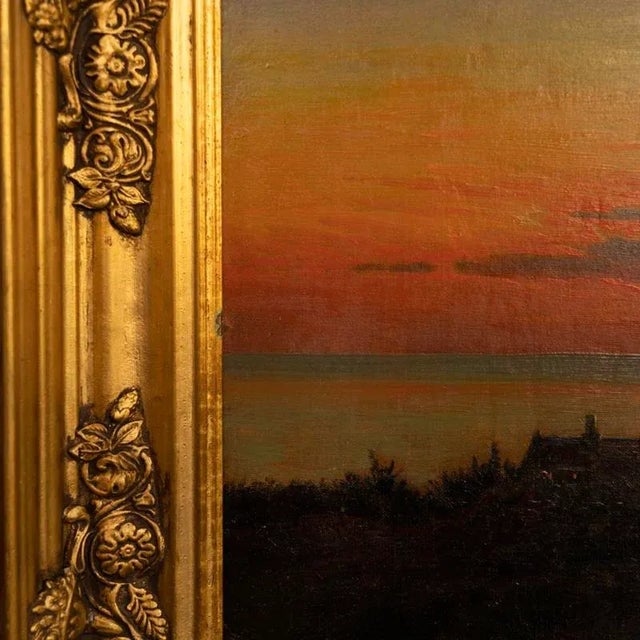 Black Original Oil on Canvas Painting of Coastal Sunset, Signed and Dated 1918 by Albert Wang For Sale - Image 8 of 10