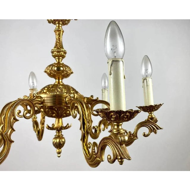 Metal Vintage French Gilt Brass 6-Arm Chandelier, 1960s For Sale - Image 7 of 11
