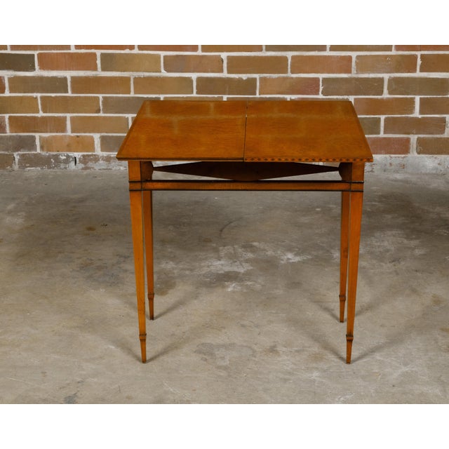 French 19th Century Burlwood Folding Table with Inlaid Accents and Diamond Motif For Sale - Image 9 of 12