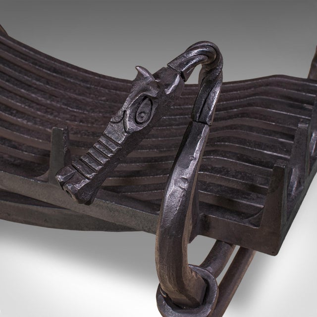 Black Antique Dragon Motif Fireplace Set, English, Fire Basket, Andirons, Edwardian For Sale - Image 8 of 12