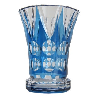 Deep Blue Optical Tulip Vase by Joseph Simon, 1930s For Sale