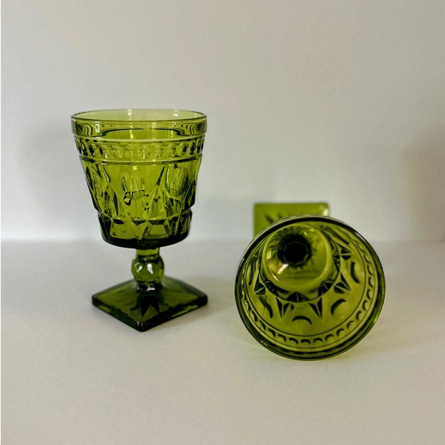 1970s Vintage Colony Glass Park Lane Green Water Goblets- Set of 6 For Sale - Image 9 of 12