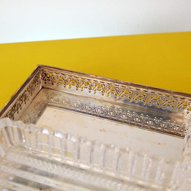 Metal Vintage Glass Sauce Boat with 800 Stamped Silver Base For Sale - Image 7 of 9