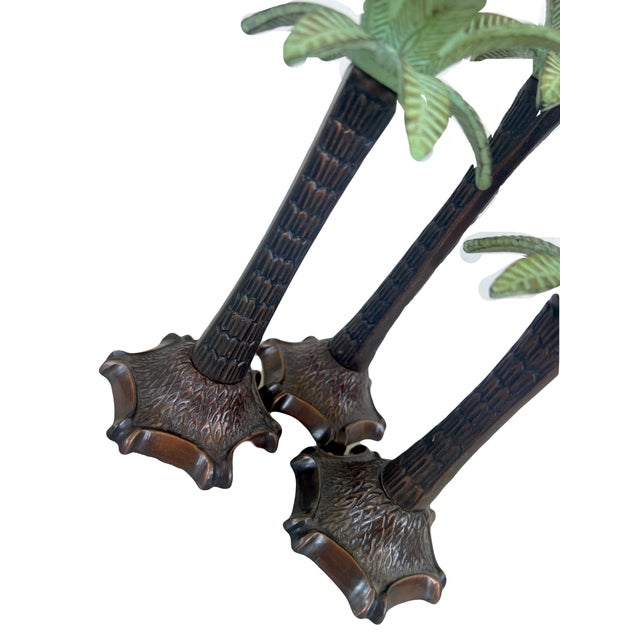 Bronze Graduated Bronze Tropical Palm Tree Candleholder Set With Green Fronds / Leaves, Set of 3 For Sale - Image 8 of 8