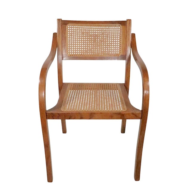 Wood Bent Plywood and Cane Arm Chair Circa 1970's After Thonet For Sale - Image 7 of 12
