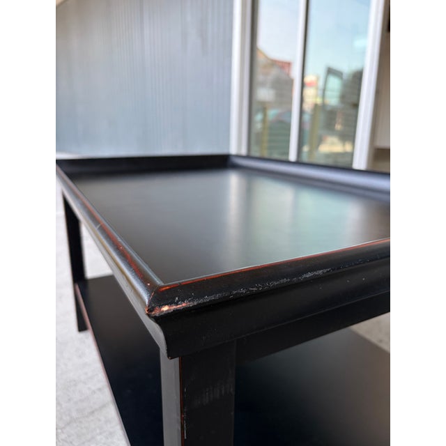 Late 20th Century Black Wood Tray Top Coffee Table With Lower Storage Shelf For Sale - Image 4 of 6