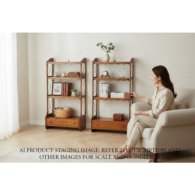 Quality Pair of Vintage Mahogany Bookcases / Display Shelving Units – Freestanding or Wall Mounted Enhance your home with...