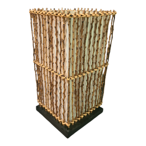 Vintage Hand Made Bali Tropical Boho Woven Cocostick Twig Table Lamp