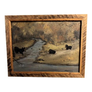 Late 20th Century Original M. Albritton Jr Earth Pigment Painting "First Crossing" Little Pigeon River, Nc Studio Earth Art For Sale
