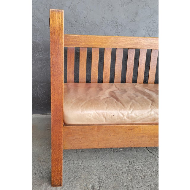 Stickley Mission Oak Settle / Sofa Signed Circa 1910 For Sale - Image 11 of 14