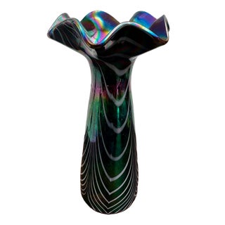 Iridescent Blown Glass Vase with Filigree Decoration, Italy, 1970s For Sale