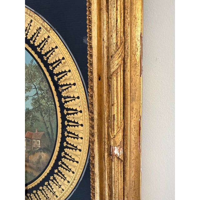 Traditional 19th Century Reverse Painted Glass Pastoral Landscape in Giltwood Frame For Sale - Image 3 of 7