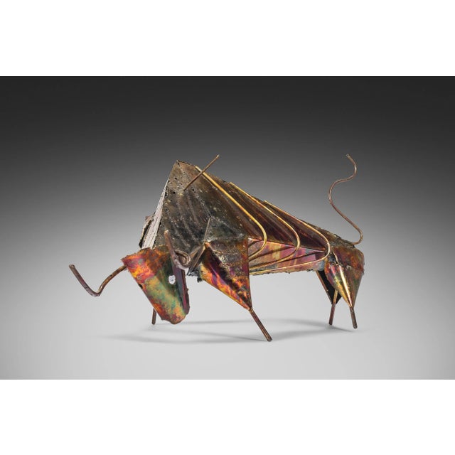 Awesome Brutalist mid-century modern torch cut metal bull sculpture in excellent condition. Circa 1960's.