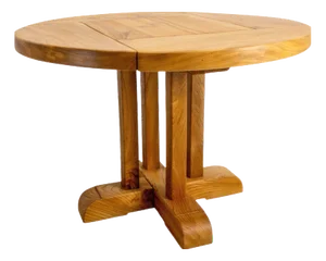 Large French Round Elm Dining Table from Charlotte Perriand
