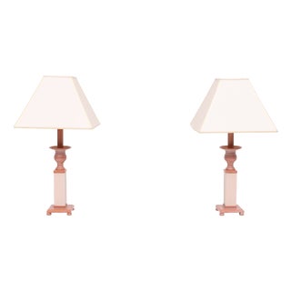 Small Classic Greek Pink Marble Table Lamps, Italy, 1980s, Set of 2 For Sale