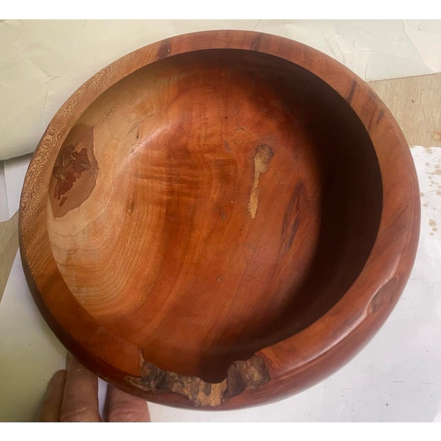 Mid 20th Century Mid 20th Century Hand-Carved Redwood Live Edge Burl Salad Bowl, Rustic Folk Art For Sale - Image 5 of 8