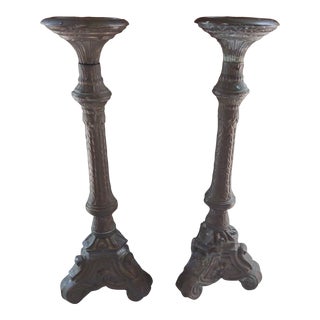 Pair of 1920s Bronze Baroque Candlesticks For Sale