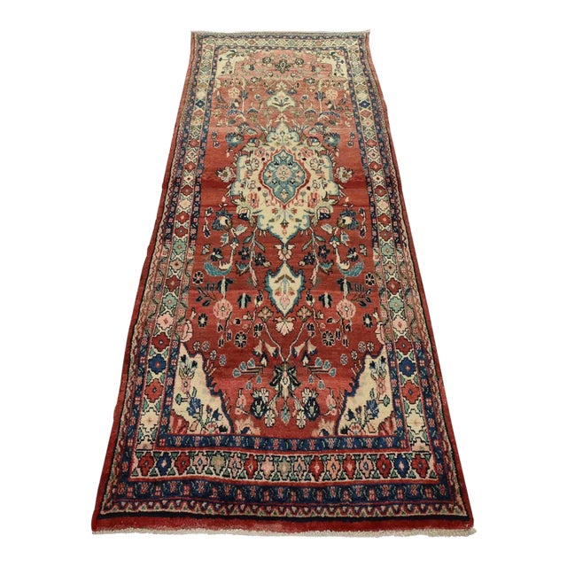 Malayer Runner 3’9” X 9’4” Red Wool Semi-Antique Traditional Hand-Knotted Rug For Sale