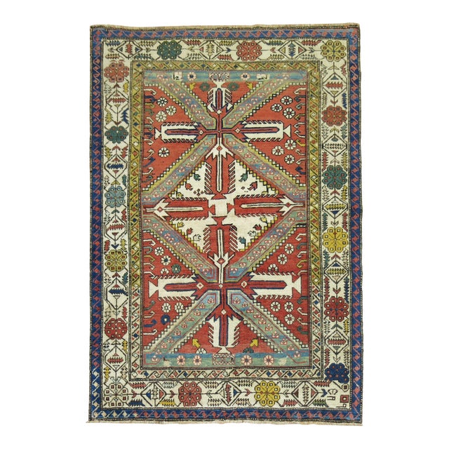 Tribal Geometric Antique Caucasian Shirvan Rug For Sale