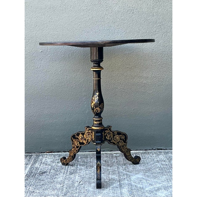 Vintage Mother of Pearl Inlay Tilt Top Table For Sale - Image 10 of 12