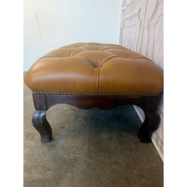 French Chesterfield Tufted Bench in Caramel Leather For Sale - Image 14 of 16