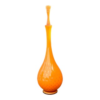 Vintage Murano Tall Orange Glass Decanter For Sale