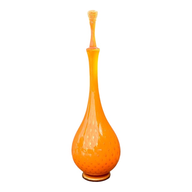 Vintage Murano Tall Orange Glass Decanter For Sale