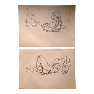 Gallery Wall Collection-2 Abstract Expressionist Charcoal Nude Study Drawings- 1970’s -A Pair For Sale