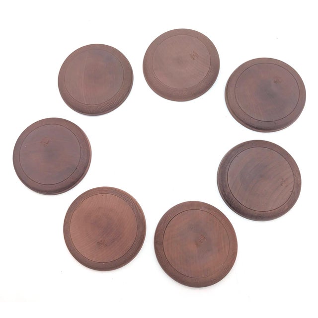Mid 20th Century Carved Teak Wood Beverage Coasters, Set of 7 For Sale - Image 12 of 13