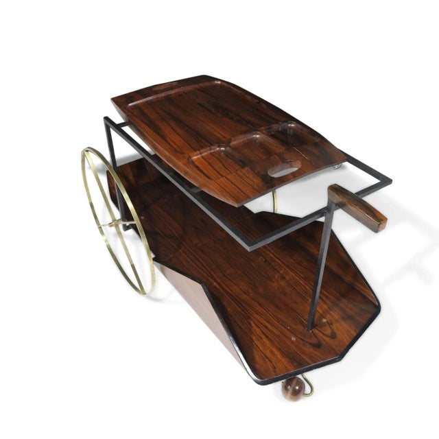 Mid-Century Modern Mid 20th Century Jorge Zalszupin Carrinho De Chá Rosewood Bar Cart Trolley For Sale - Image 3 of 12