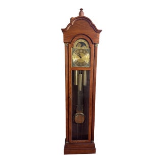 Ridgeway Oak Grandfather Clock With Moon Phase Dial and Triple Chime For Sale