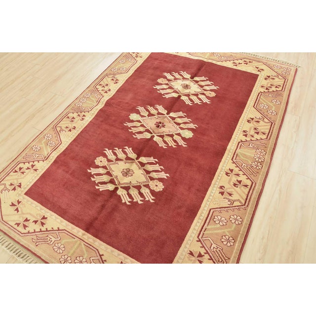 This authentic vintage traditional tribal Milas rug is hand-knotted with fine wool and natural dyes. This oriental rug...