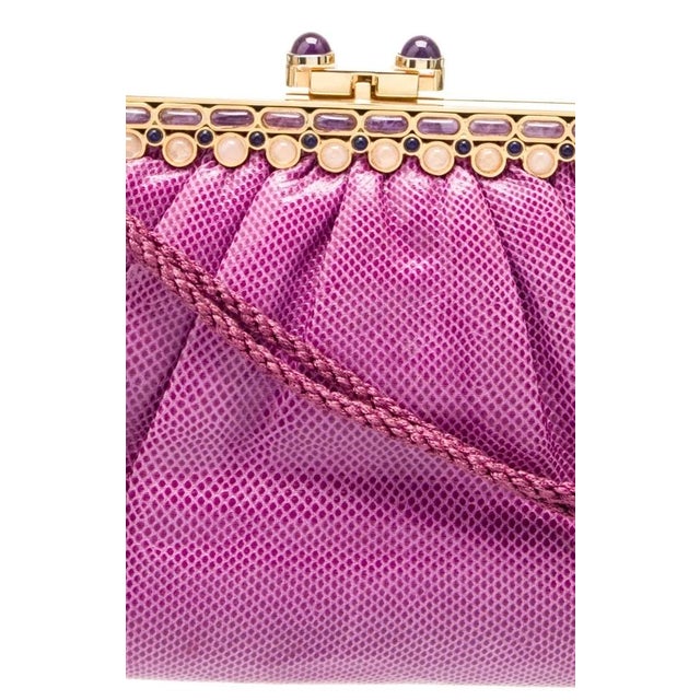 Amethyst 1990s Judith Leiber Karung Snakeskin Amethyst Rose Quartz Gemstones Day Evening Shoulder Handbag For Sale - Image 8 of 10