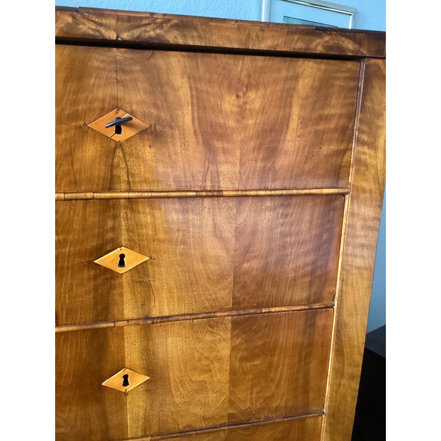 Mid 19th Century Antique 19th Century Biedermeier Flame Cherrywood Chiffonier / Tall Chest of Drawers For Sale - Image 5 of 18